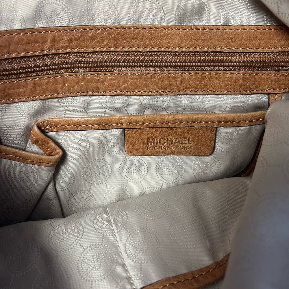 Michael Kors Brown Studded Leather Satchel with Logo Charm - Picture 2 of 3
